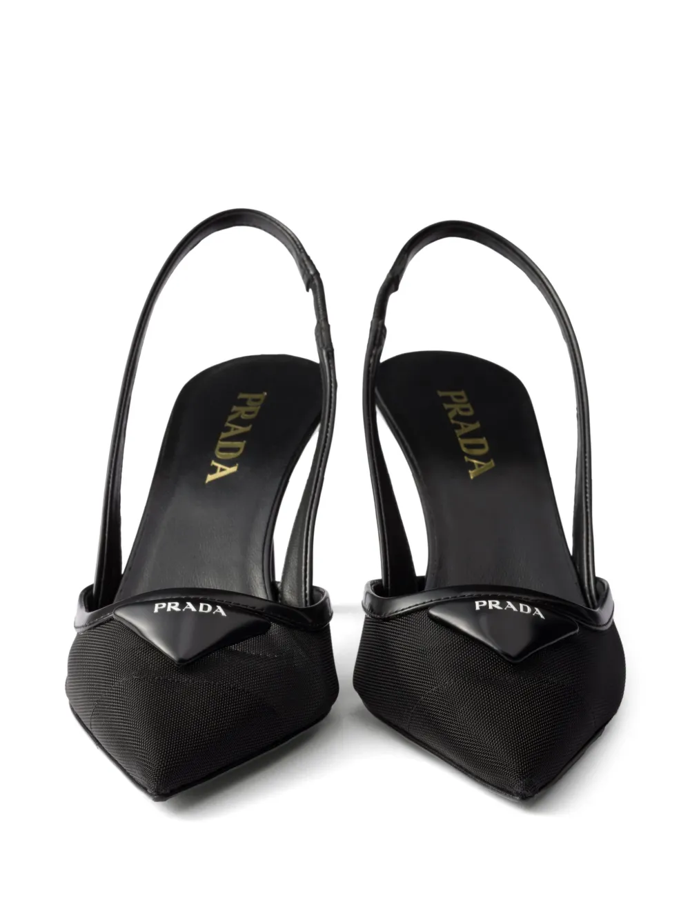 Prada 75 mm slingback pumps met mesh Zwart