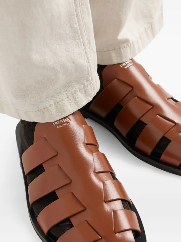 Prada Leather Fisherman Mules | Brown | FARFETCH