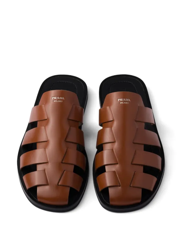 Prada Leather Fisherman Mules | Brown | FARFETCH