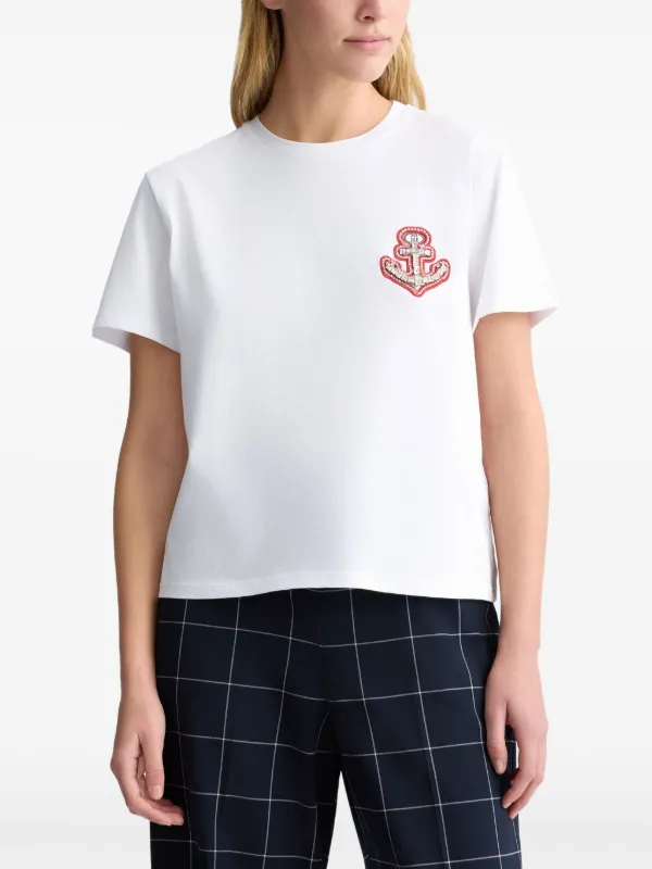 LIU･JO リュー ジョー Tシャツ  ロゴ＆ラインストーン LIU JO ラインストーン Tシャツ | ホワイト | FARFETCH JP