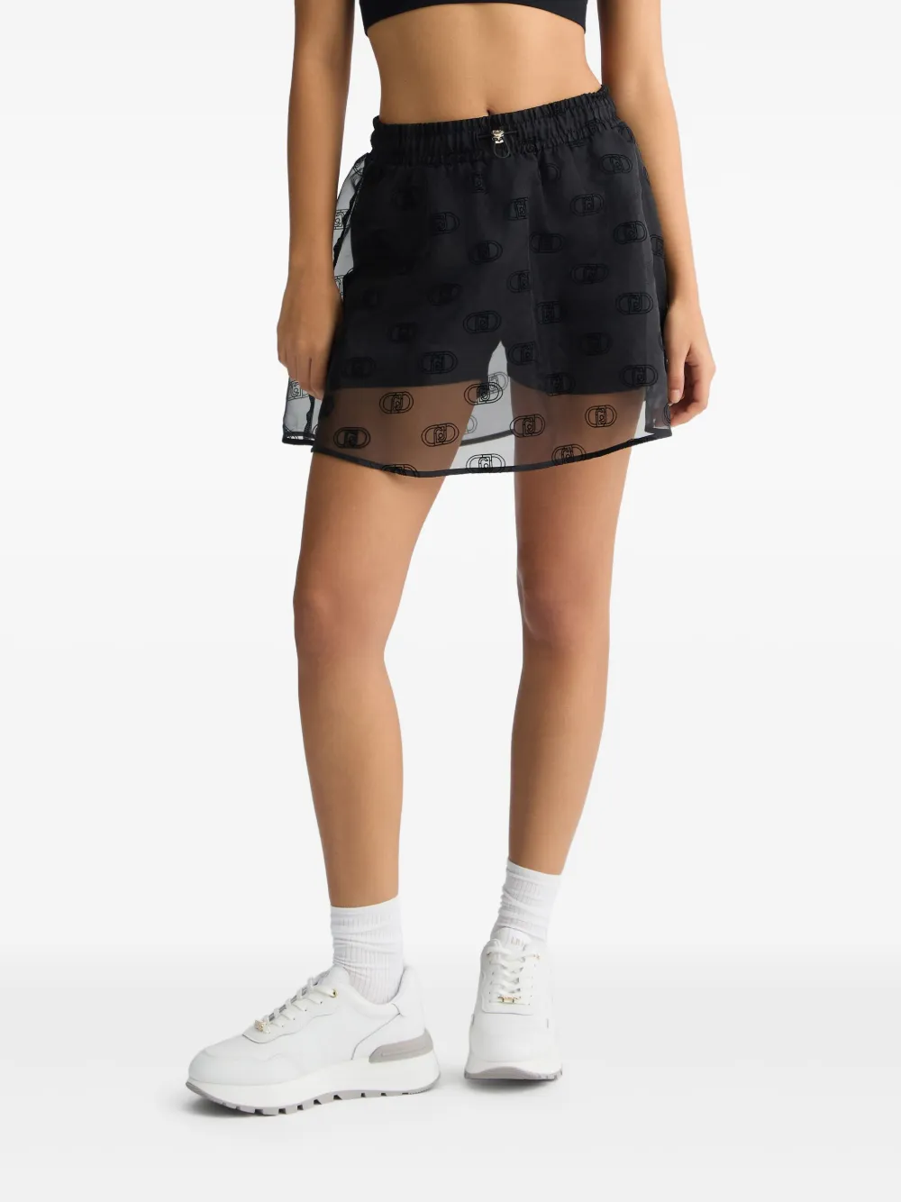 LIU JO logo-print organza miniskirt - Zwart