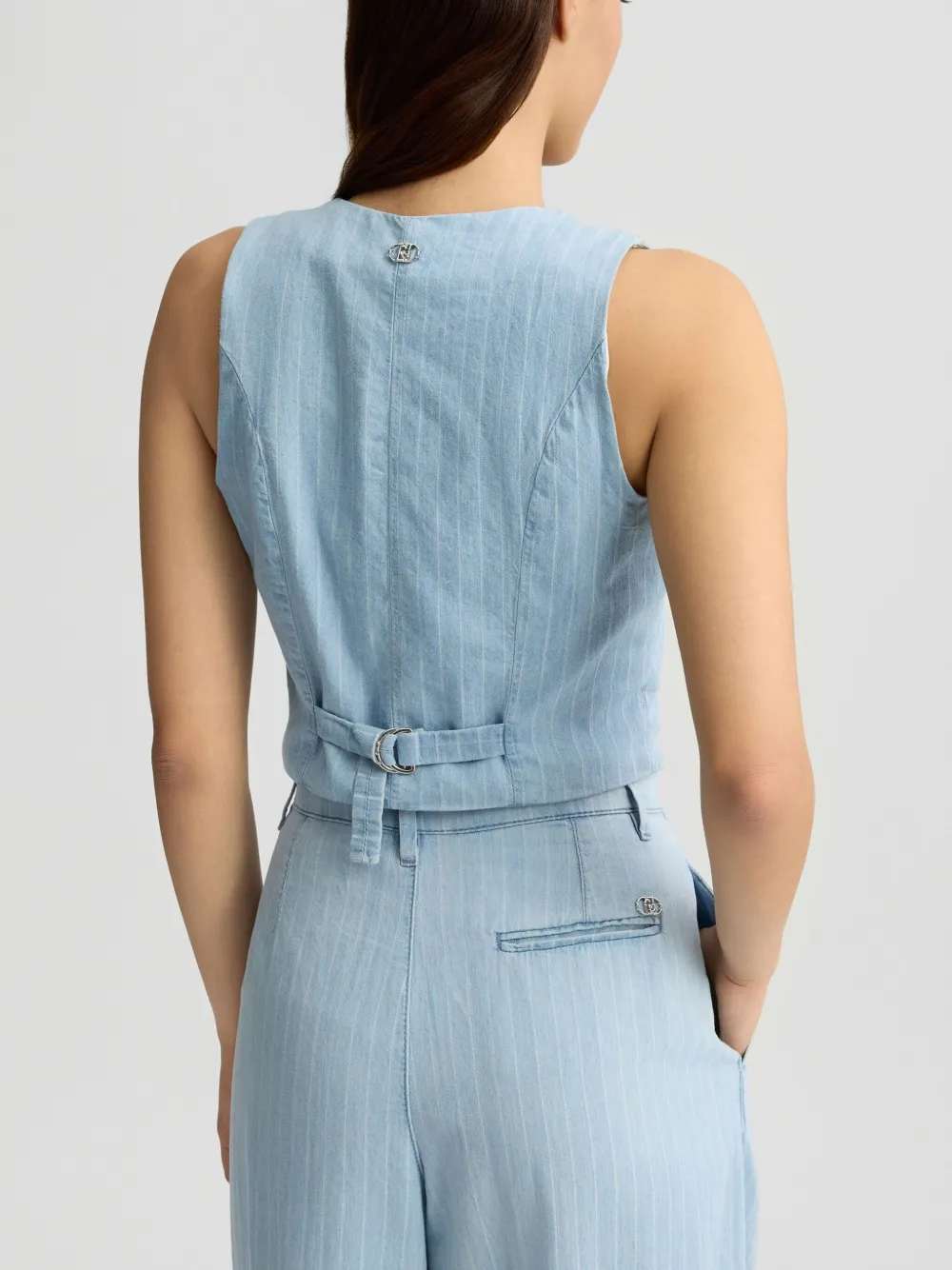 Liu •jo Pinstripe Denim Waistcoat In Blue