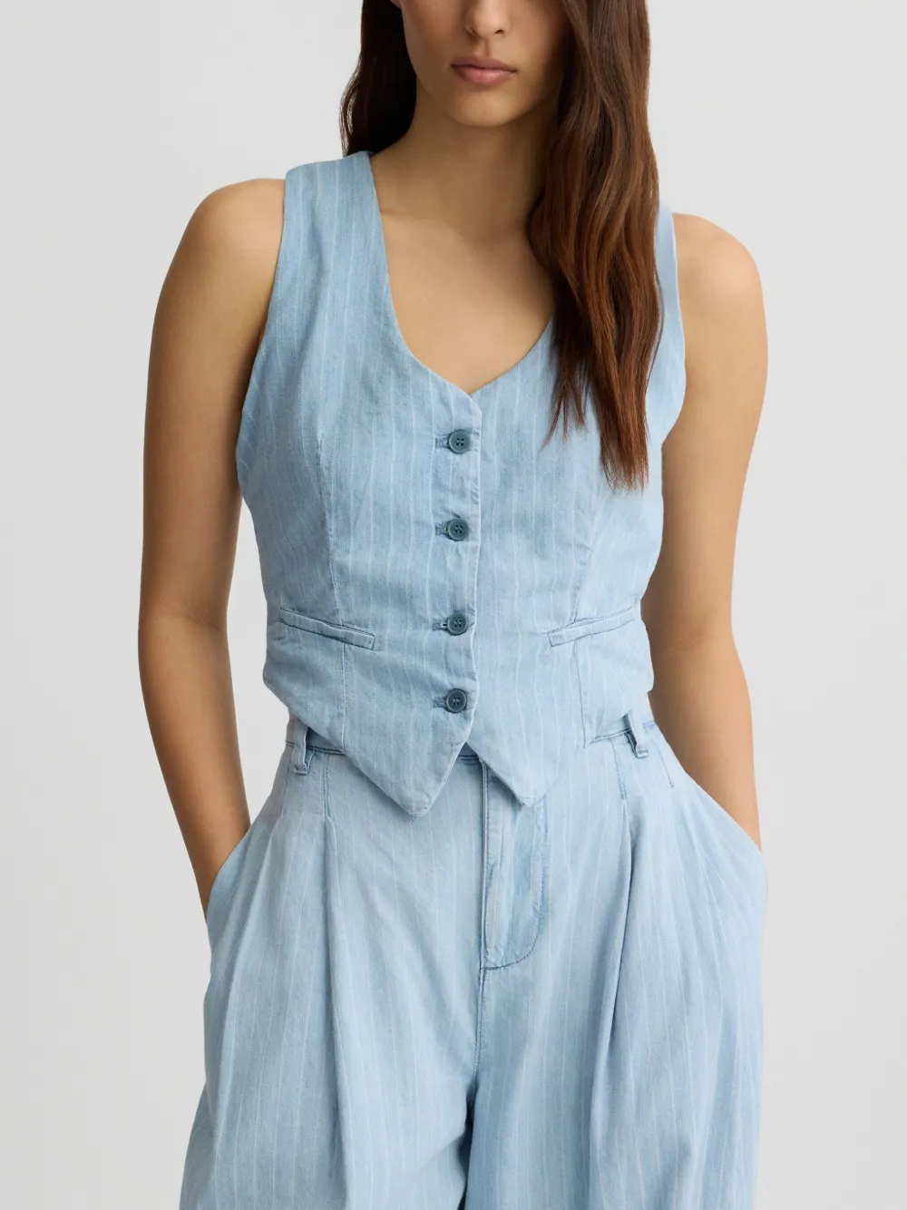 Liu •jo Pinstripe Denim Waistcoat In Blue