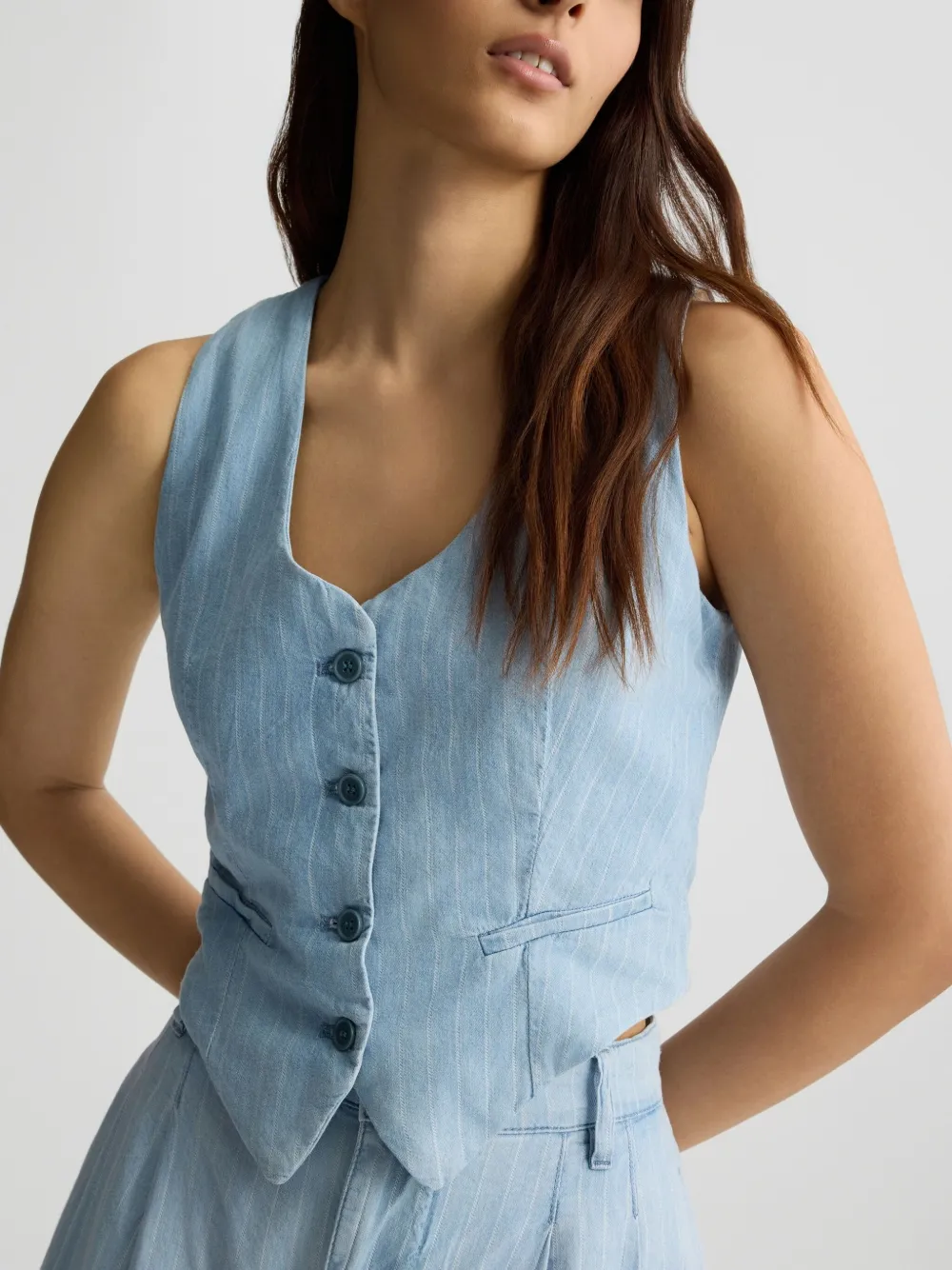 Liu •jo Pinstripe Denim Waistcoat In Blue