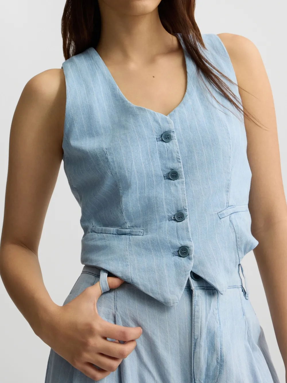 Liu •jo Pinstripe Denim Waistcoat In Blue