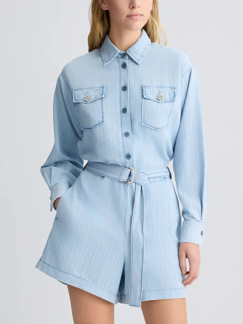Liu •jo Pinstripe Denim Playsuit In Blue
