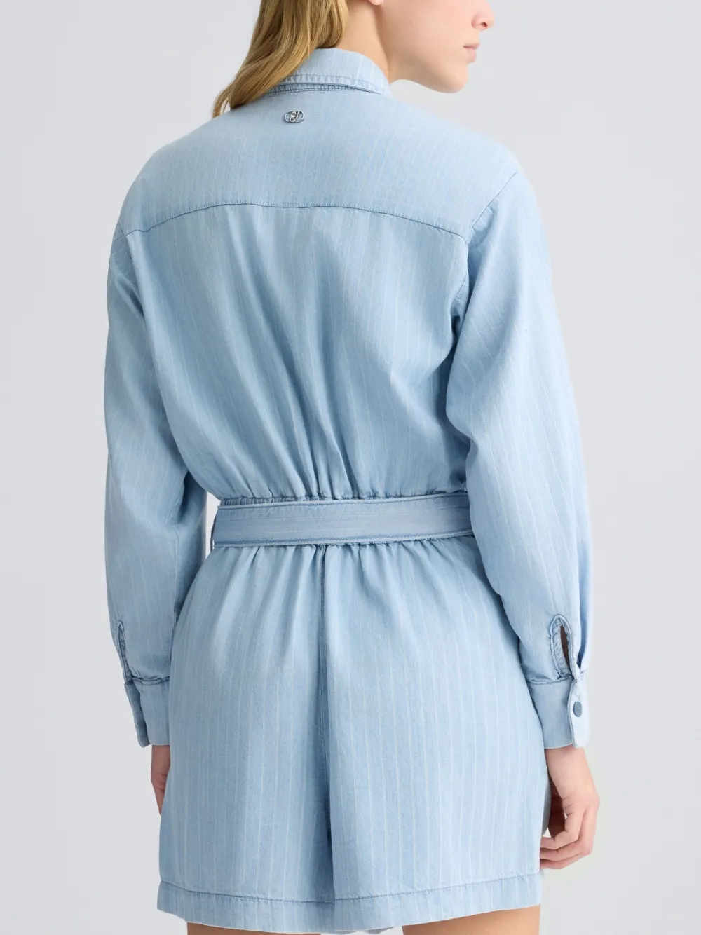 Liu •jo Pinstripe Denim Playsuit In Blue
