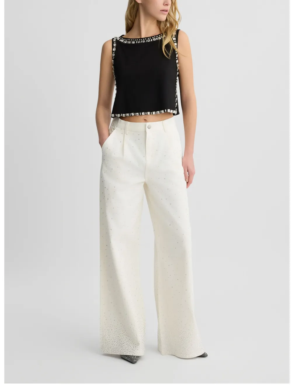 Liu •jo Flared Jeans With Rhinestones In White