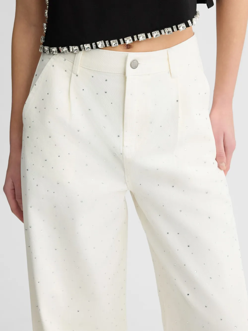 Liu •jo Flared Jeans With Rhinestones In White