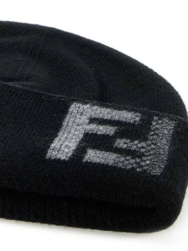 FENDI ブラックニット帽 FENDI FF-jacquard Beanie | Black | FARFETCH