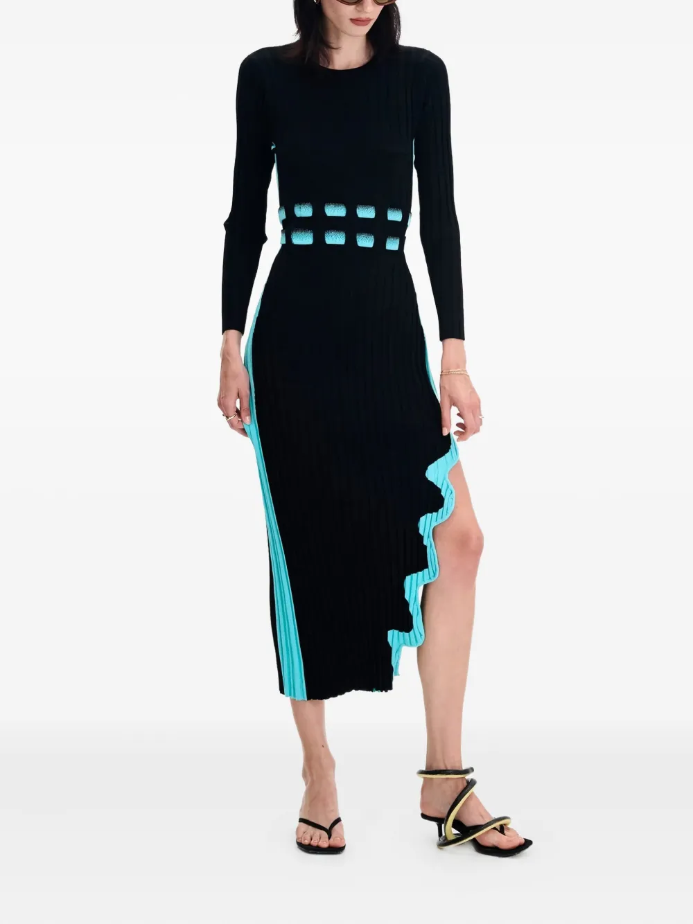 PH5 cut-out ribbed midi dress - Zwart
