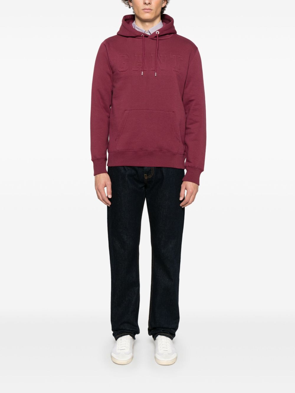 Gant Hoodie met logo-reliëf - Rood