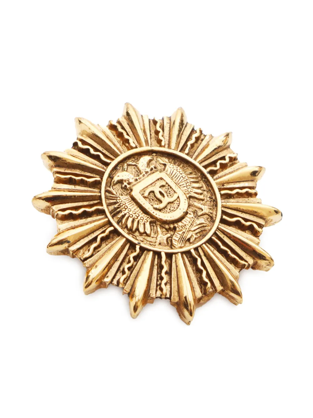 Pre-owned Chanel 1980-1990 Cc Logo Brooch In Gold