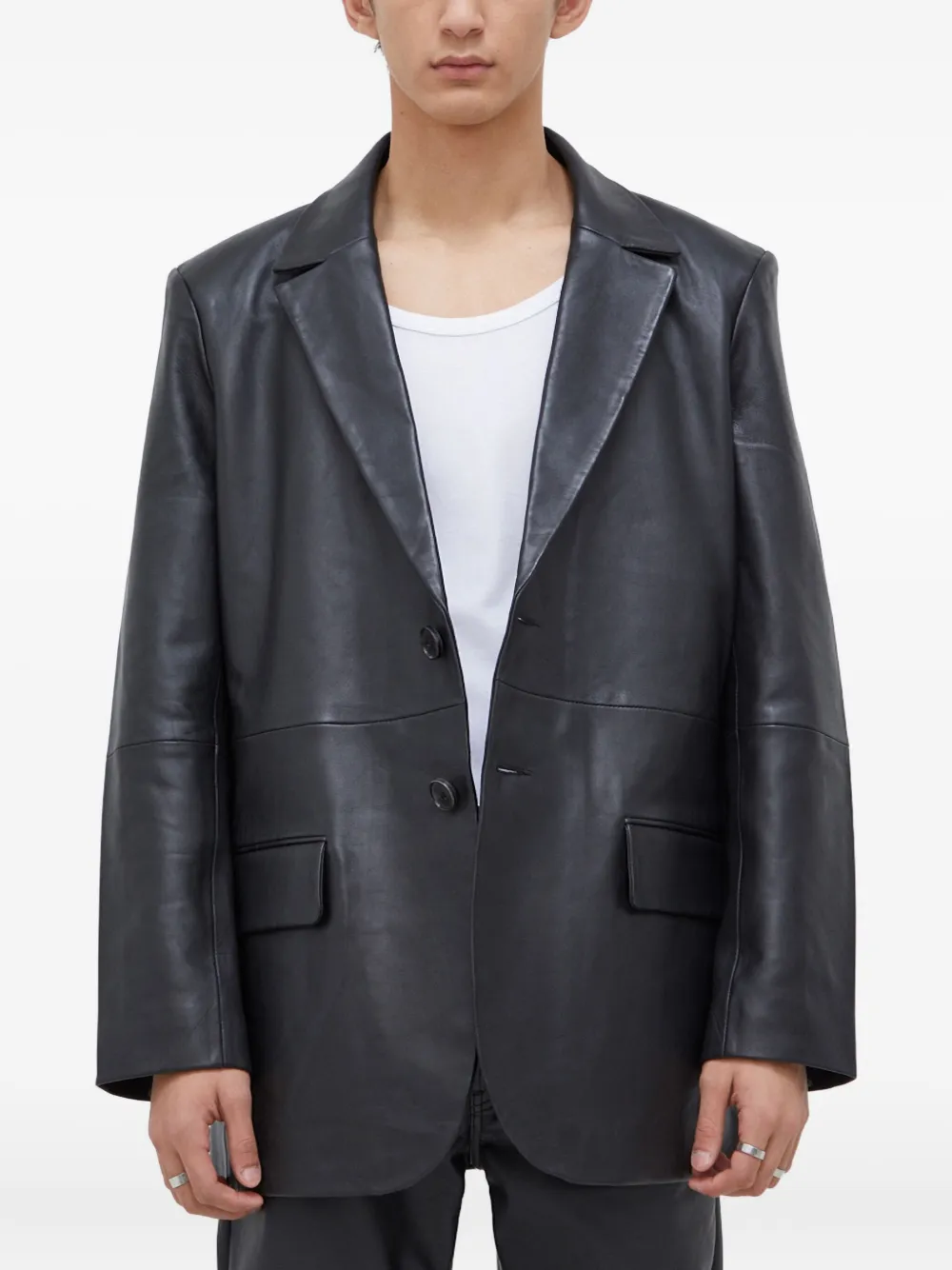 Won Hundred button pockets leather jacket | Black | Image 1