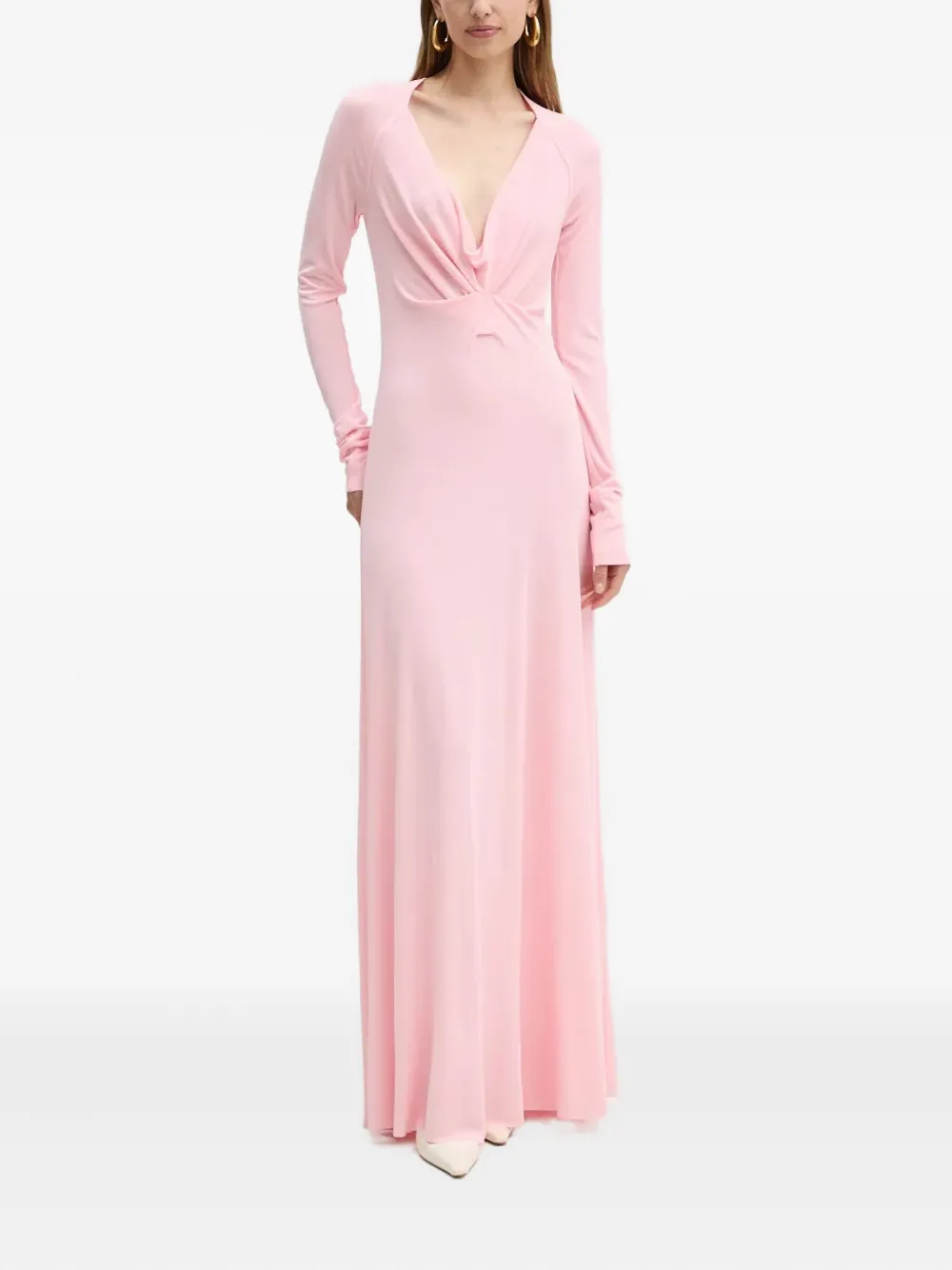 Victoria Beckham Long-sleeve Twisted Maxi Dress In Pink