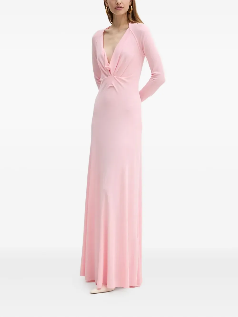 Victoria Beckham Long-sleeve Twisted Maxi Dress In Pink