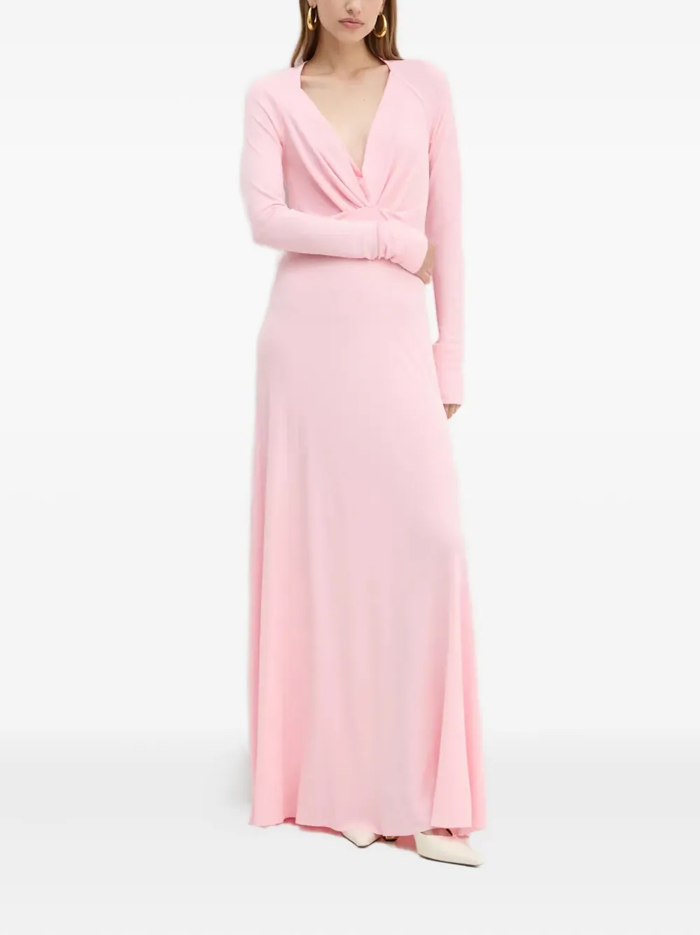 Victoria Beckham Long-sleeve Twisted Maxi Dress In Pink