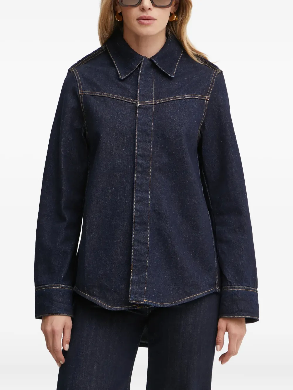 Victoria Beckham Point-collar Long-sleeve Shirt In Blue