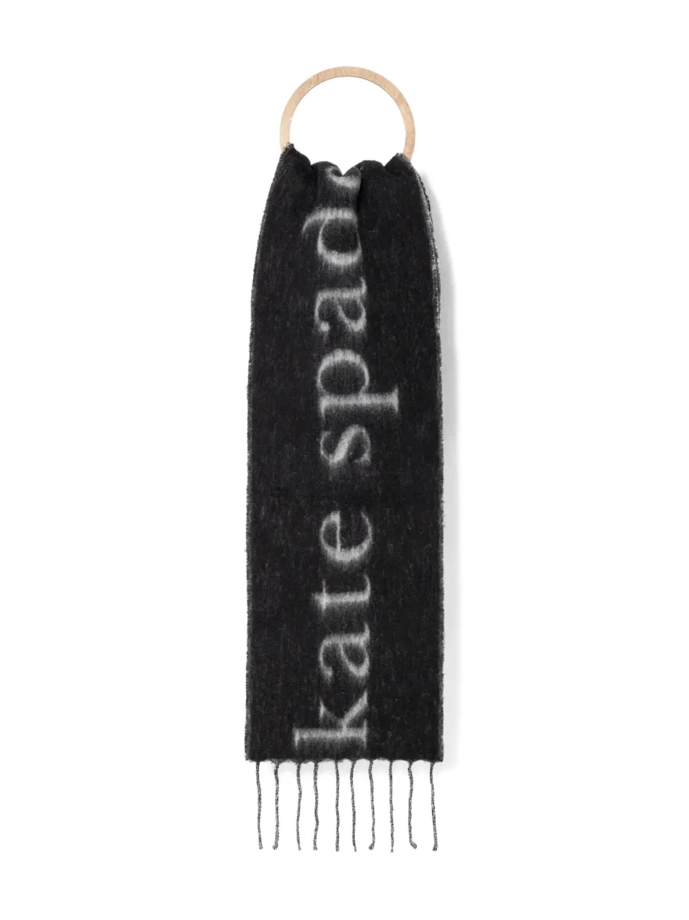 Kate Spade logo-embellishment fringed-edges scarf - Zwart