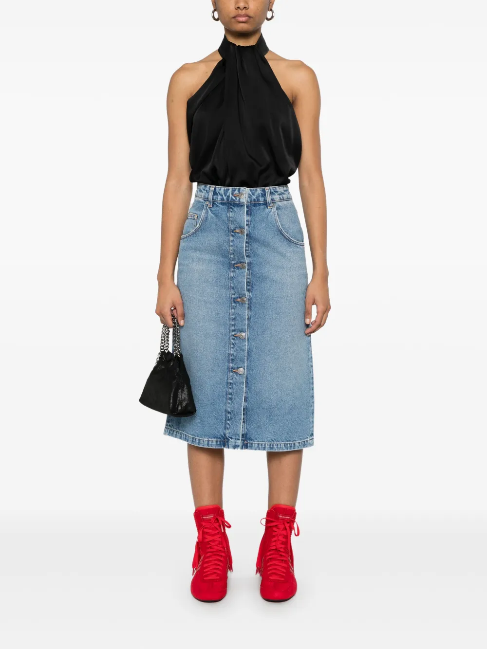 Stella McCartney Denim rok met kettingzak - Blauw