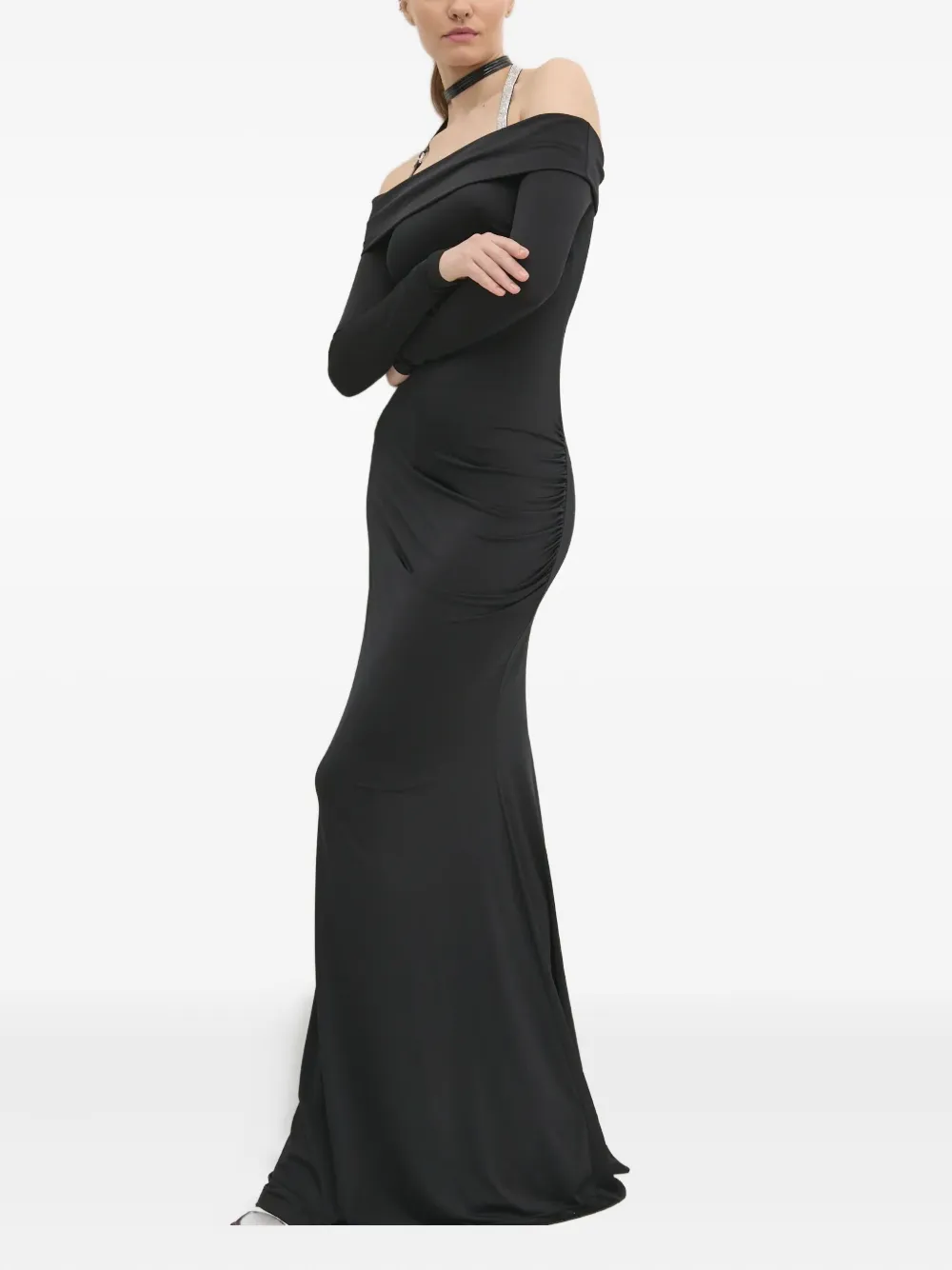 Chiara Ferragni off-the-shoulder long-sleeve maxi dress | Black | Image 1