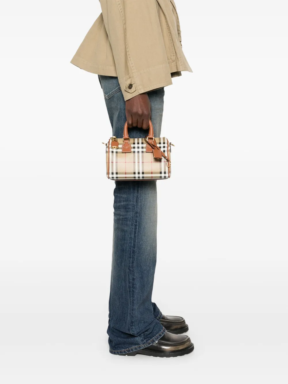 Burberry Check Bowling mini-tas - Beige