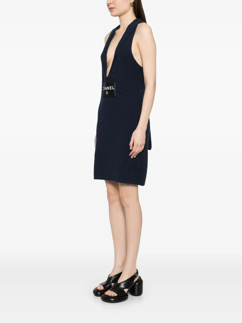 Pre-owned Chanel 2008 Cc Mark Sleevesless Dress In Blue
