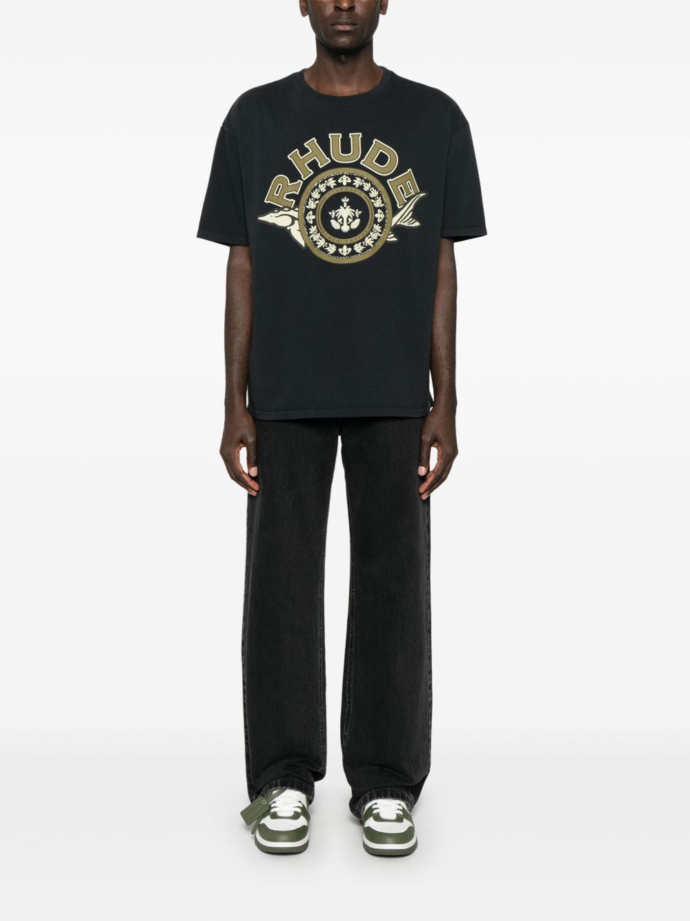 RHUDE T-shirt met wapenschildprint - Zwart