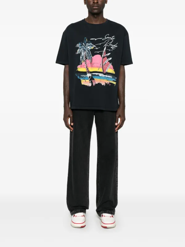 RHUDE beach-print T-shirt | Black | FARFETCH