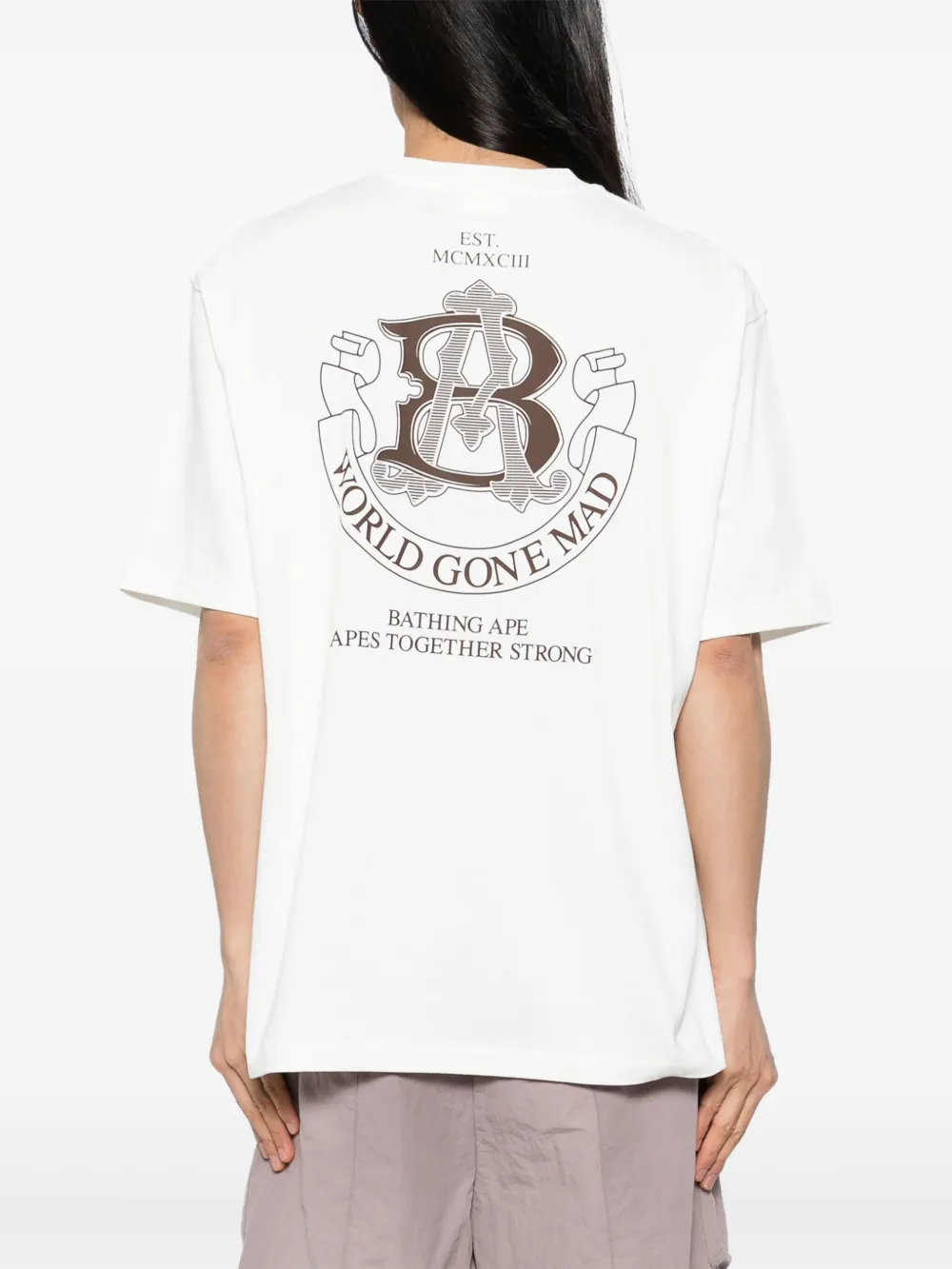 A BATHING APE T-shirt met logoprint Beige