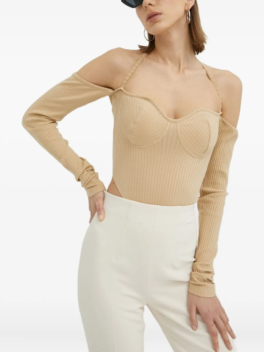 HERSKIND Geribbelde haltertop Beige