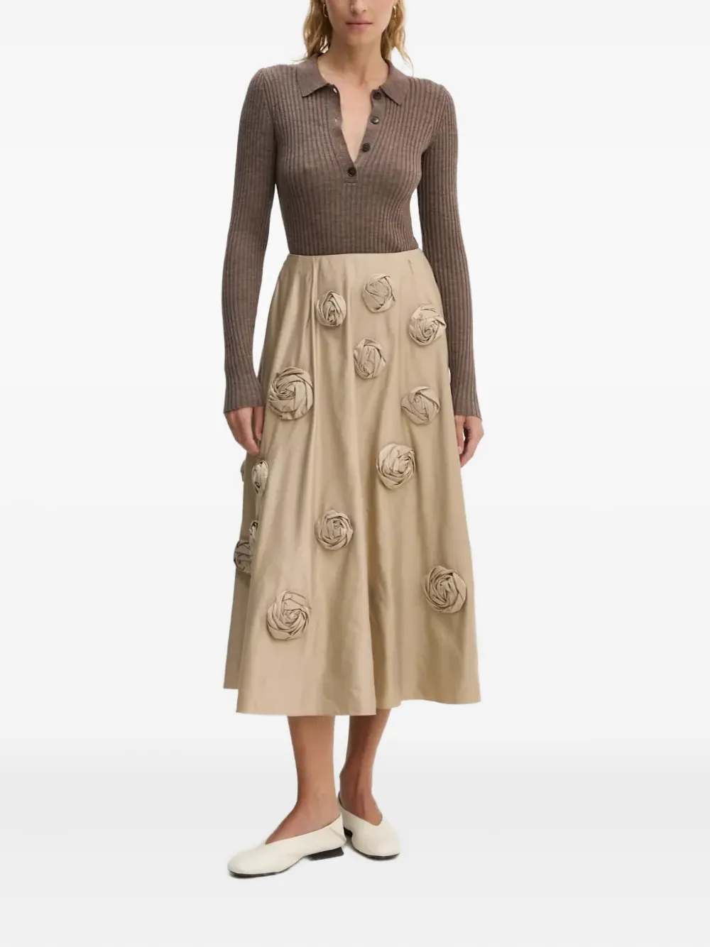 HERSKIND William Blooming floral-appliqué midi skirt - Beige