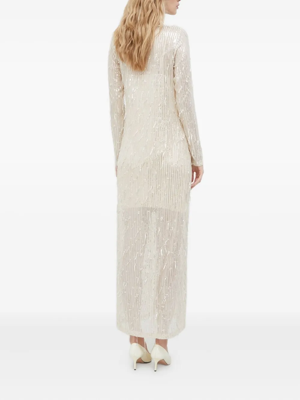 HERSKIND Maxi-jurk met pailletten en franje - Beige