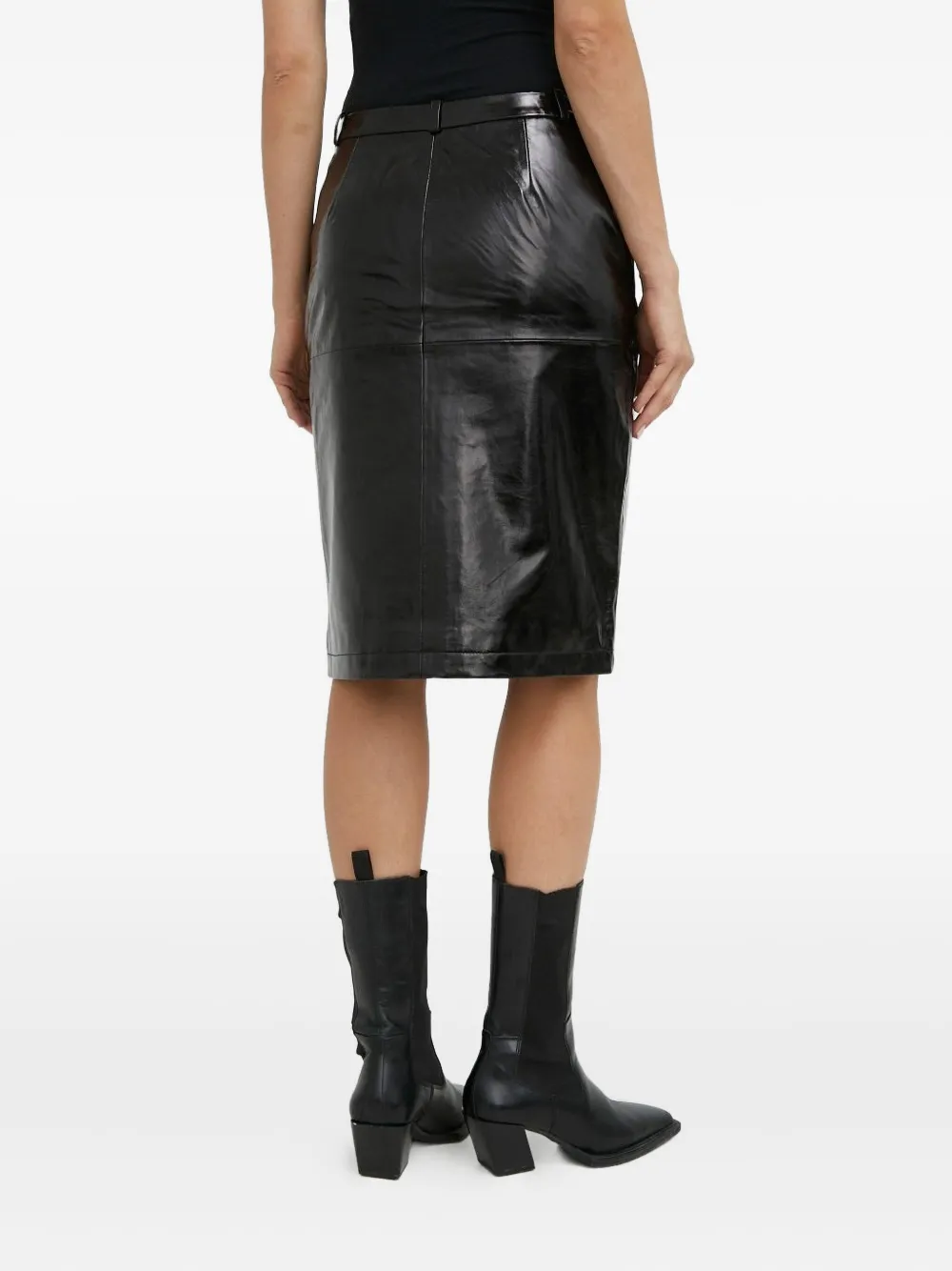 Herskind Split-front Leather Midi Skirt In Black