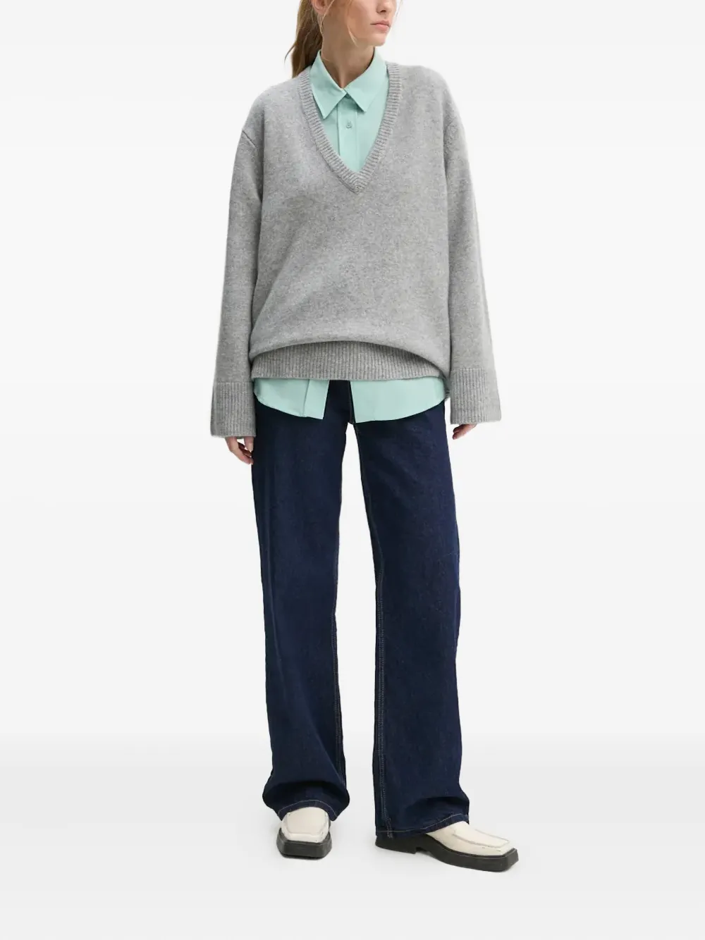 Herskind V-neck Ribbed Sweater In Gray
