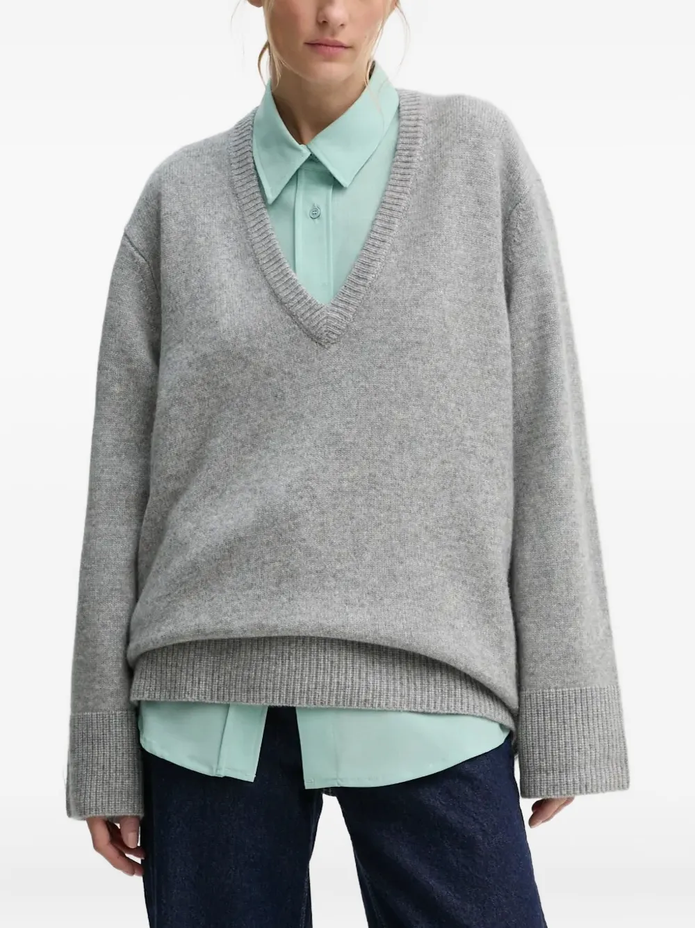 Herskind V-neck Ribbed Sweater In Gray