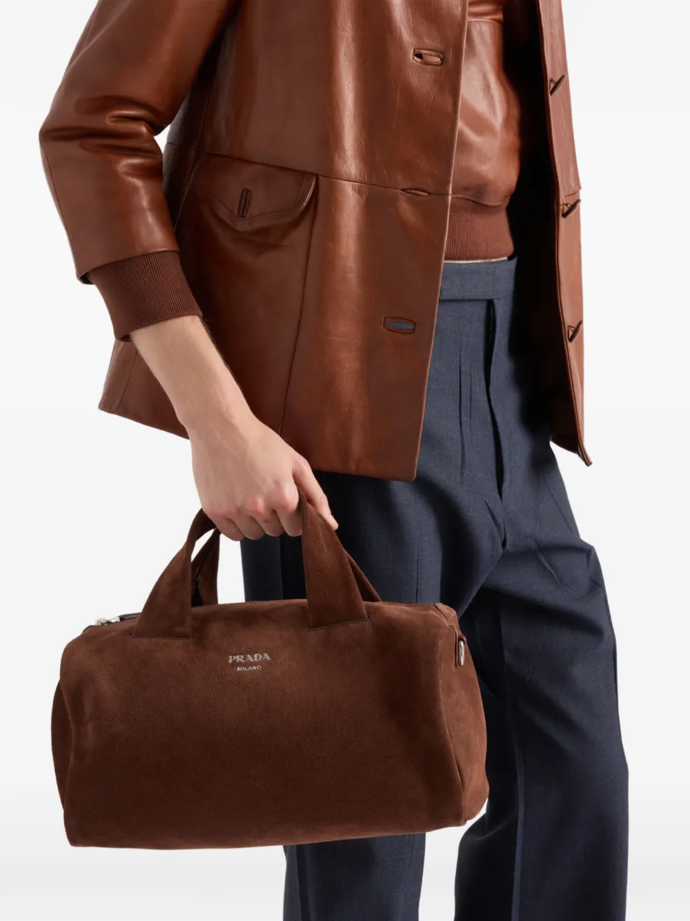Prada スエード ダッフルバッグ S | ブラウン | FARFETCH JP