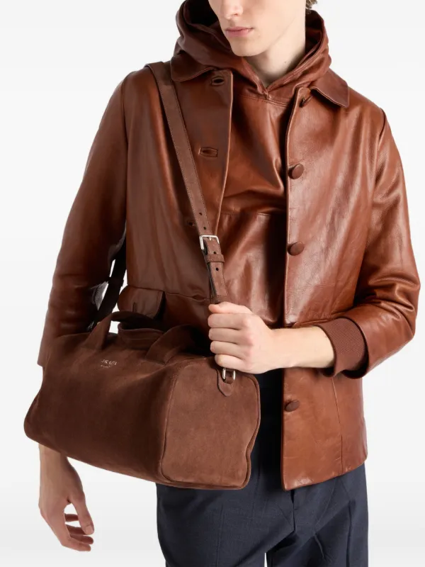 Prada Small Suede Duffle Bag | Brown | FARFETCH