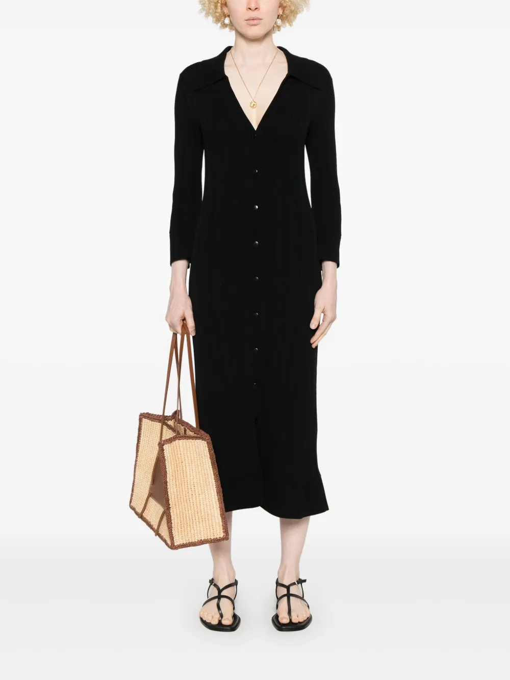 Eric Bompard Geribbelde midi-jurk - Zwart