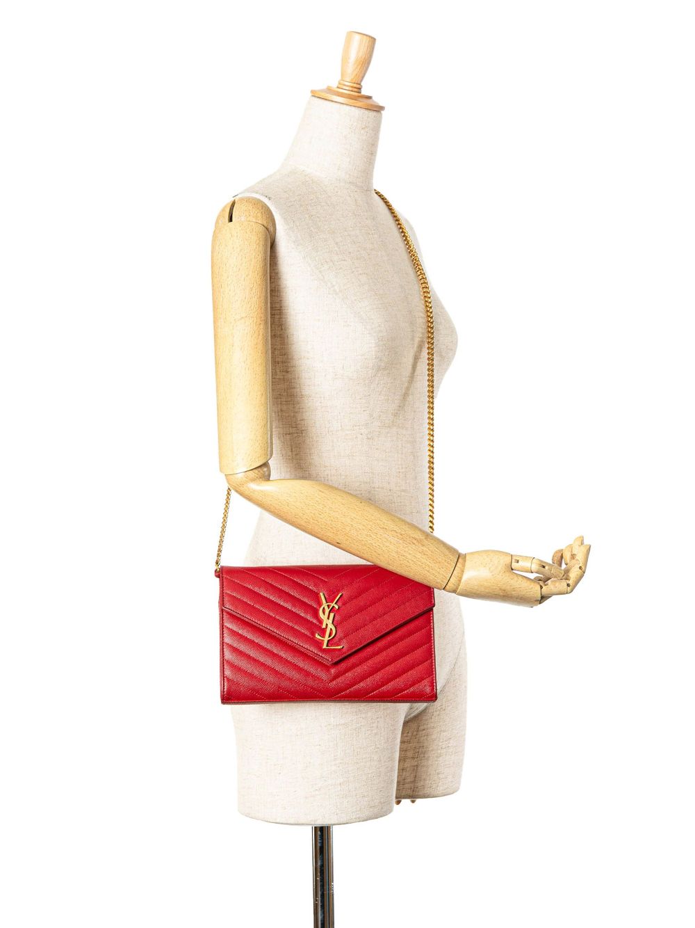 Saint Laurent Pre-Owned 2000-2024 Grain De Poudre Matelasse Chevron Monogram Chain Wallet crossbody bag - Red