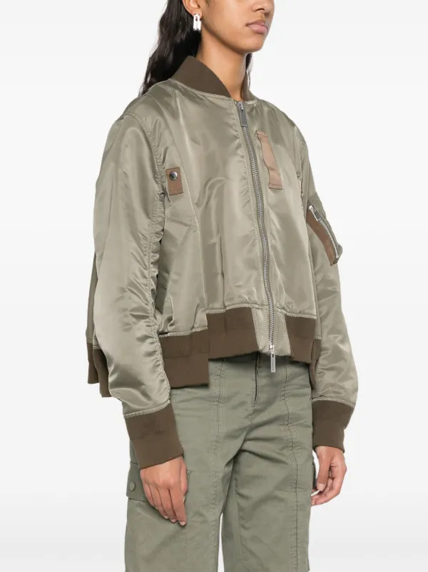 sacaiサカイ★グリーン パネル ボンバージャケット Sacai プリーツ ボンバージャケット | グリーン | FARFETCH JP