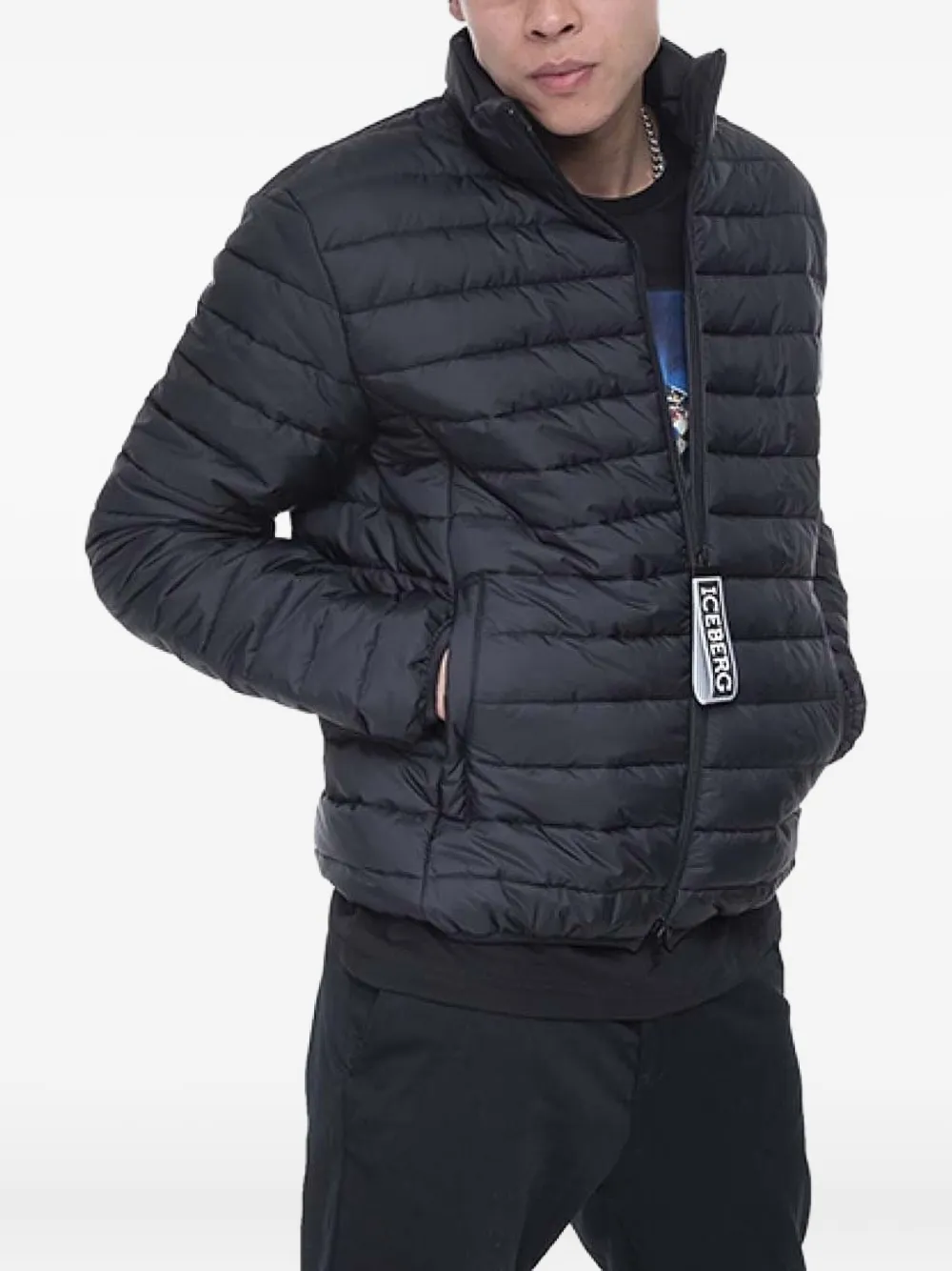 Iceberg Gewatteerd jack met logoplakkaat Zwart