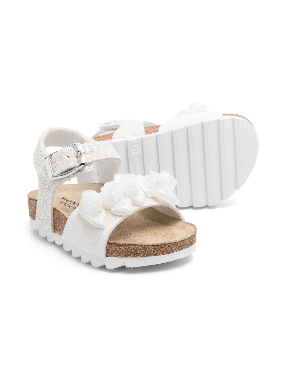 Monnalisa rose-appliqué sandals - White