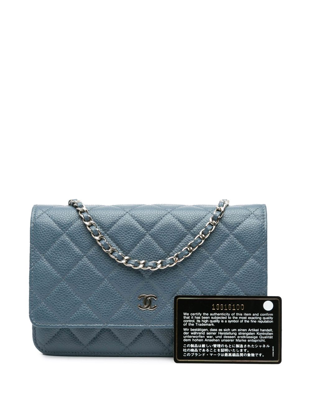 CHANEL Pre-Owned 2014 CC Quilted Caviar Wallet on Chain crossbody bag - Blauw