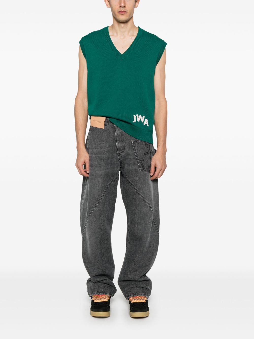 JW Anderson logo-intarsia vest - Groen