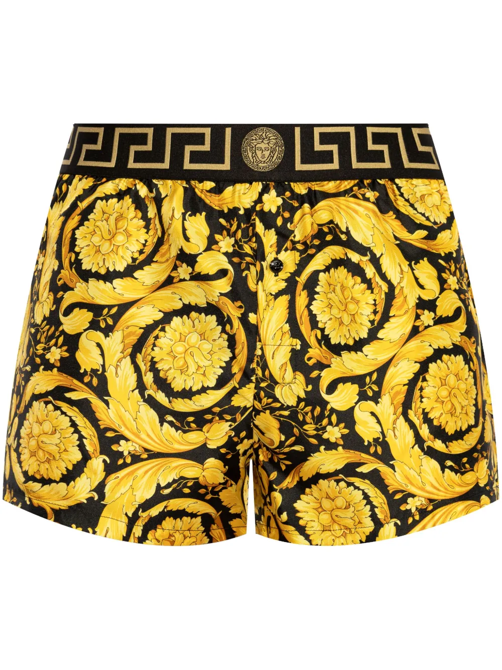 Versace Baroque Print Silk Loungewear Shorts In Black