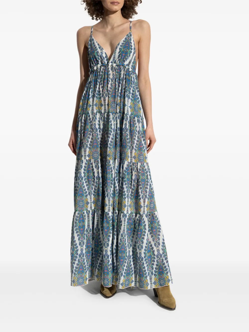 Etro Paisley Print V-neck Maxi Dress In Blue