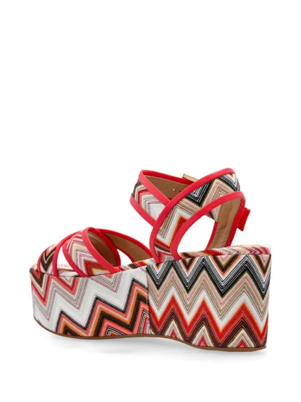 【Missoni】 Zig Zagレザー wedgeサンダル Missoni Suede Leather Zig Zag Platform Wedges Black White