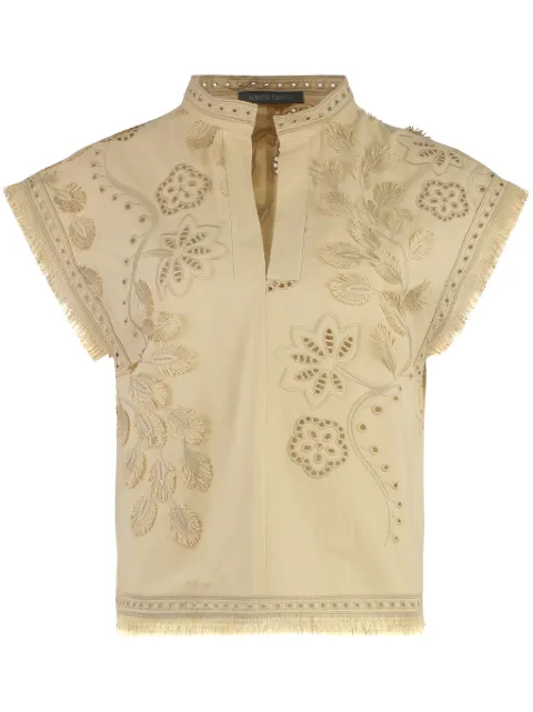 Alberta Ferretti embroidered fringe-edge top 