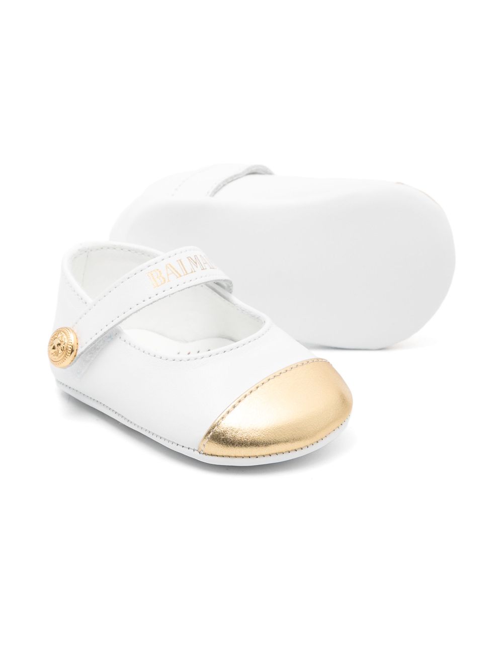 Balmain Kids leather crib shoes - White